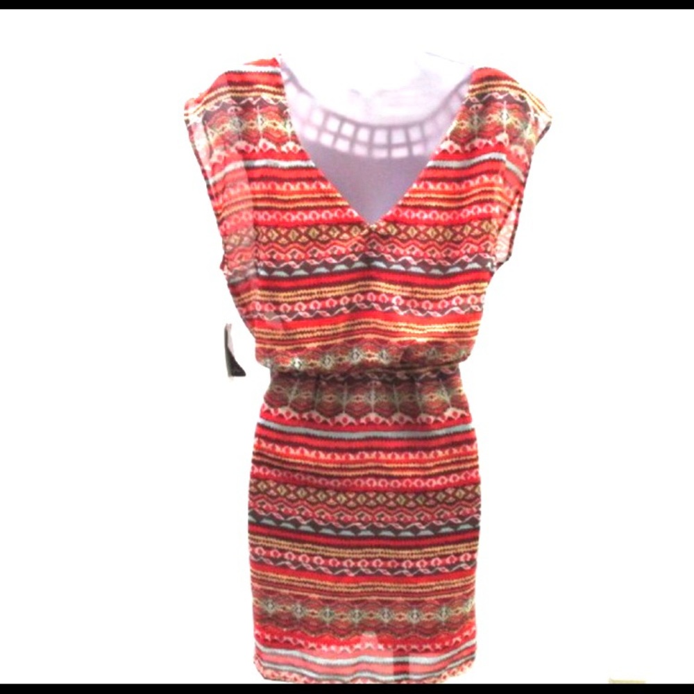 Women’s Size Med multi color cage neck dress  NWT - Picture 5 of 7